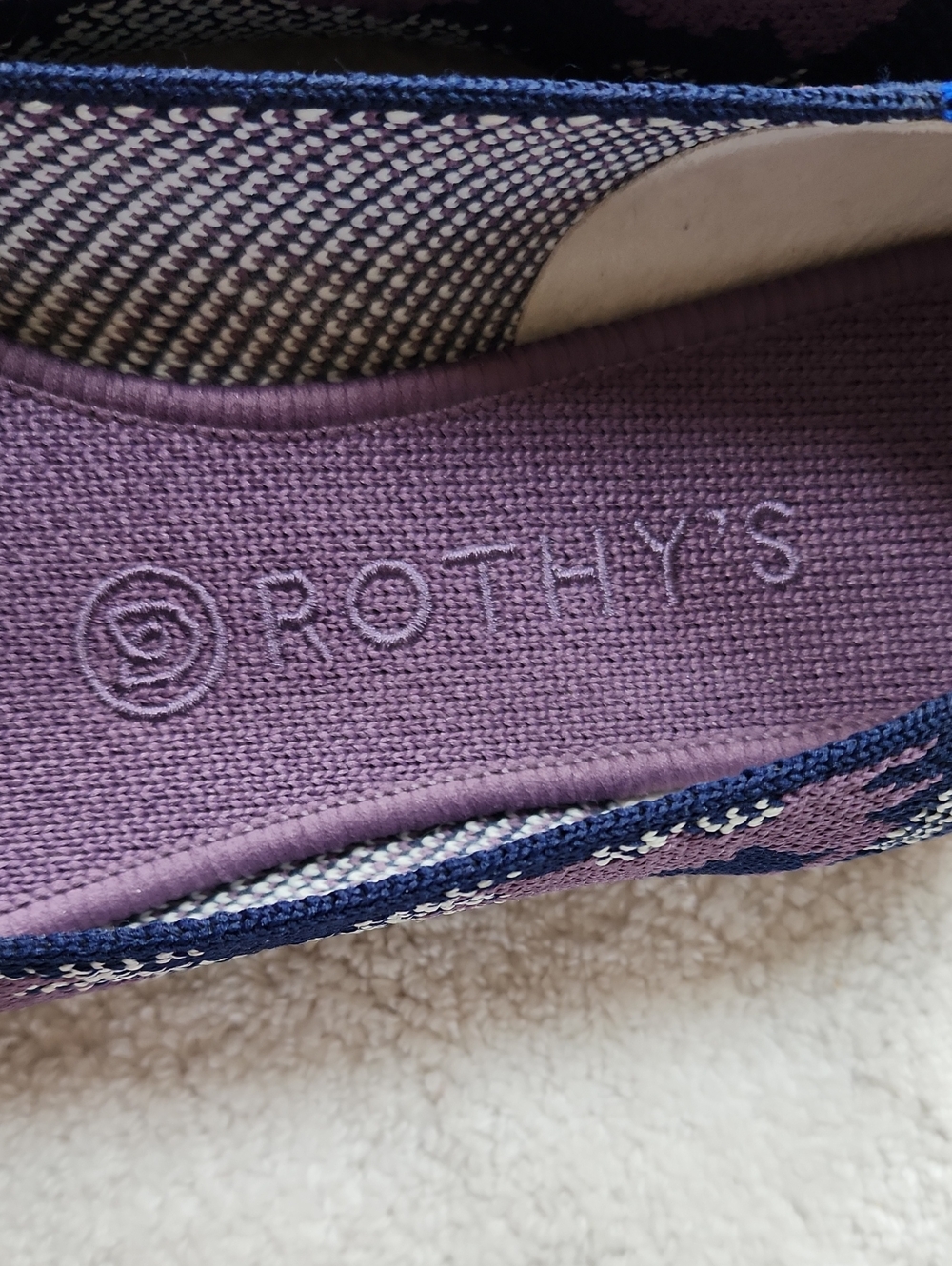 Rothy's Pointed Knit Flats in Purple, Navy & Cream Pattern - Picture 4 of 12